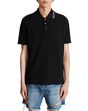 Balmain Cotton Stitched Collar Straight Fit Polo Shirt In Black/white