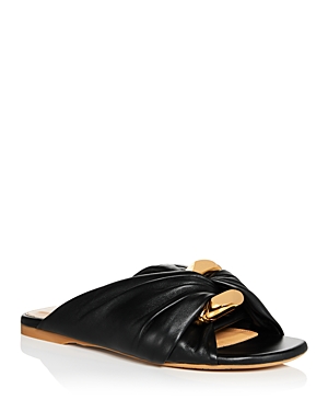 Jw Anderson Corner Chain-embellished Gathered Leather Slides In Black