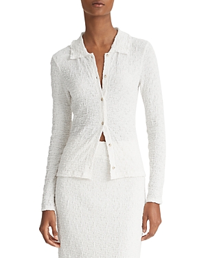 Shop Vince Smocked Long Sleeve Shirt In Gesso