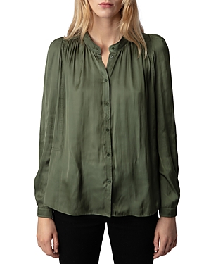 Shop Zadig & Voltaire Tchin Satin Blouse In Used Kaki