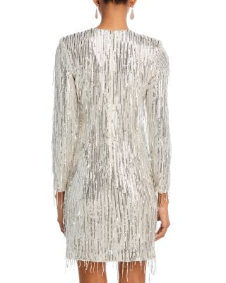 Sequin Fringe Long Sleeve Cocktail Dress