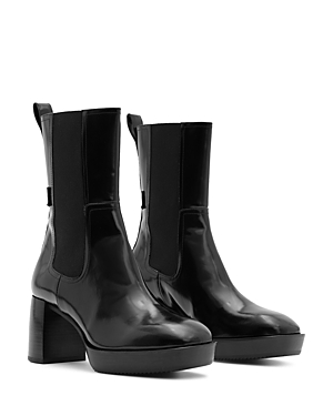 Shop Allsaints Women's Lottie Pull On Platform High Heel Boots In Black Shine