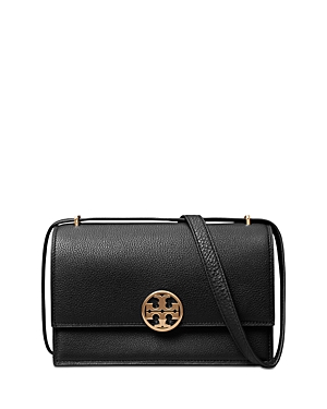 Shop Tory Burch Miller Leather Shoulder Bag In Black/gold