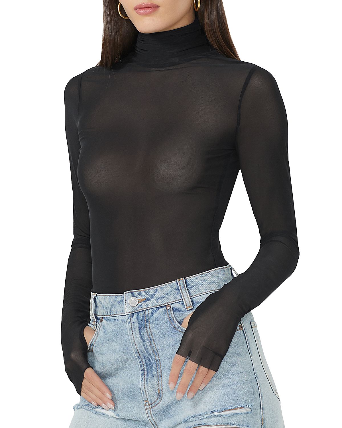 Afrm Zadie Mesh Turtleneck Top