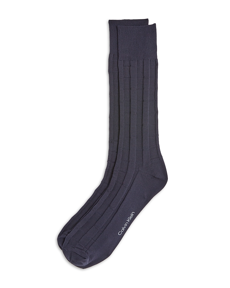 Calvin Klein Textured Stripe Dress Crew Socks In Navy