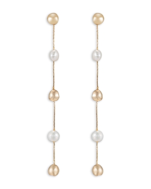 Ettika Bead & Cultured Freshwater Pearl Linear Drop Earrings in 18K Gold Plated