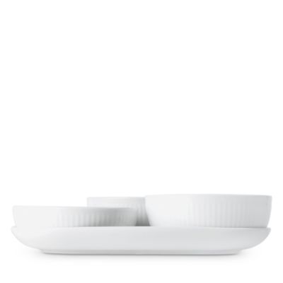 White Fluted 4 Piece Serving Set