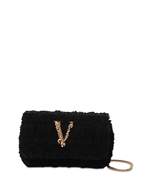 Versace Virtus Fabric Shoulder Bag In Black/ Gold