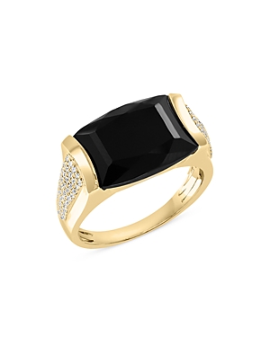 Bloomingdale's Men's Onyx & Diamond Ring In 14k Yellow Gold In Black/gold