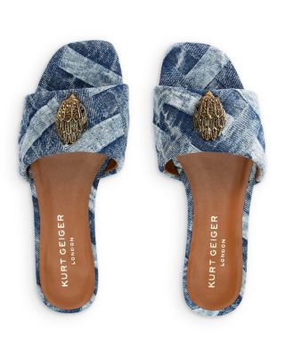 Women&#39;s Kensington Square Toe Crystal Eagle Head Blue Slide Sandals