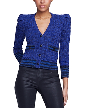 Shop L Agence L'agence Jenni Striped Button Front Cardigan In Blue/ Black