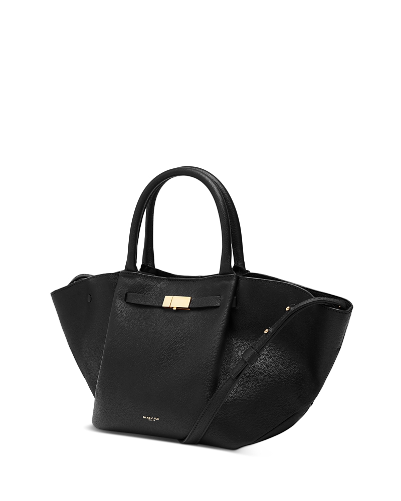 Demellier Midi New York Buckle Leather Tote Bag In Black/gold