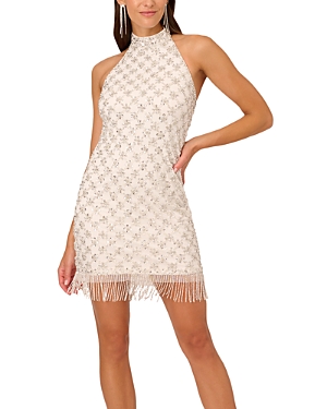 Shop Liv Foster Beaded Halter Mini Dress In Ivory