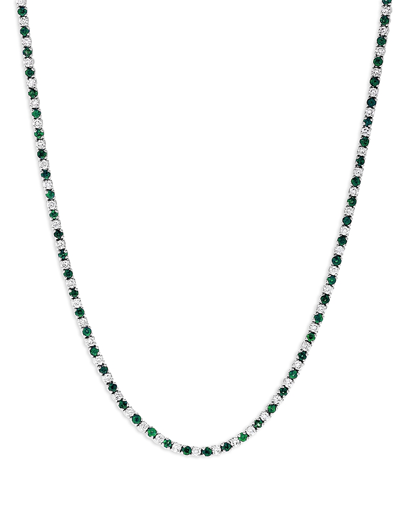 Bloomingdale’s Fine Collection Emerald & Diamond Tennis Necklace in 14K White Gold, 17