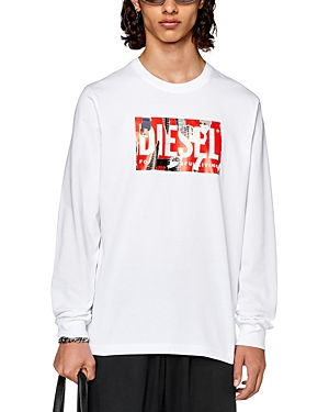 Shop Diesel T-just-ls-l6 Cotton Logo Graphic Long Sleeve Tee In White