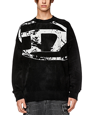 Shop Diesel K-tria Chenille Logo Print Loose Fit Crewneck Sweatshirt In Deep Black