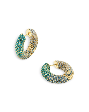 Shop Kendra Scott Mikki Pave Hoop Earrings In Gold Green/blue Ombre Mix