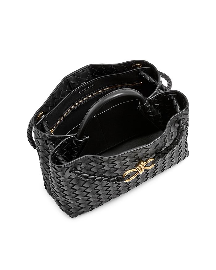 Shop Bottega Veneta Medium Andiamo Intrecciato Leather Shoulder Bag In Black/gold
