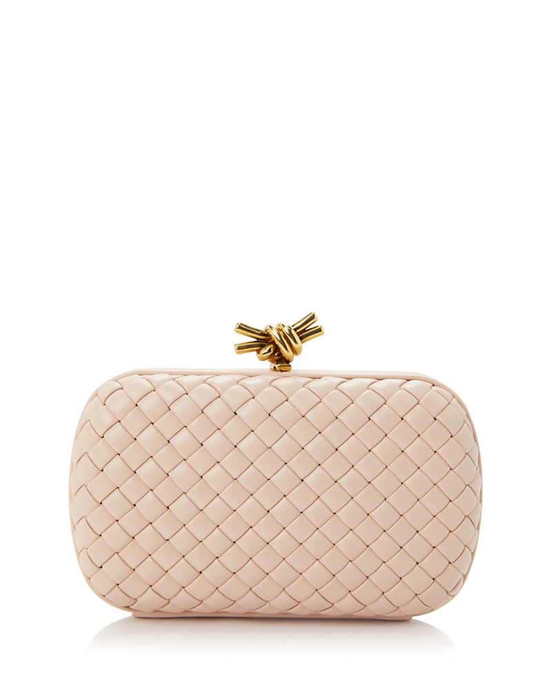 Bottega Veneta Knot Intrecciato Leather Minaudière Clutch Bag In Lotus/brass