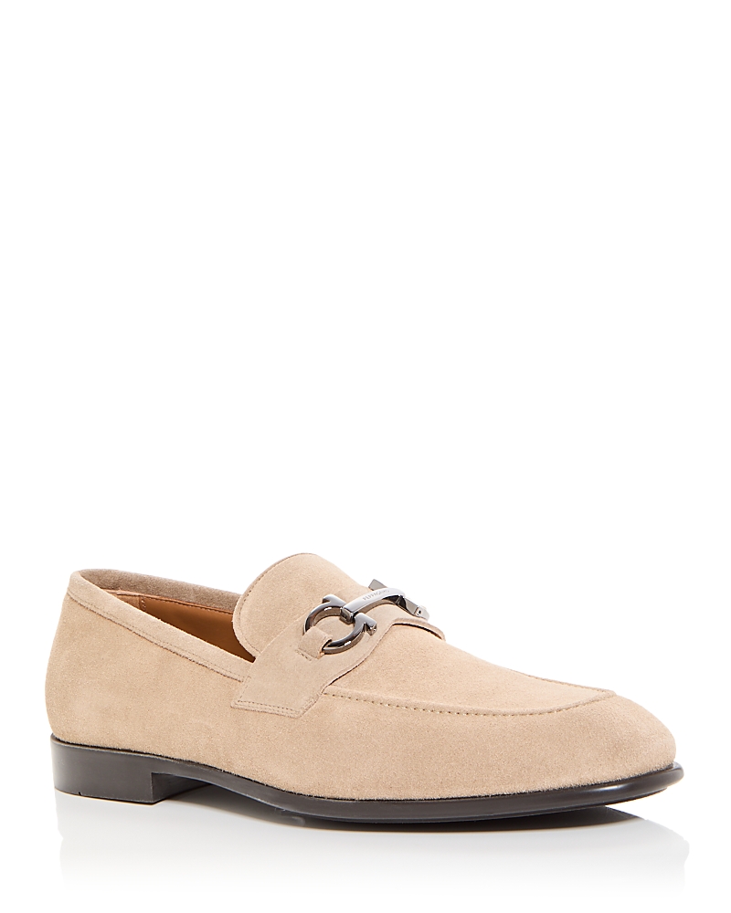 Ferragamo Men's Foster Gancini Suede Bit Loafers In Beige