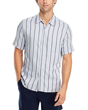Vince Pacifica Stripe Short Sleeve Button-up Shirt In Royal Blue