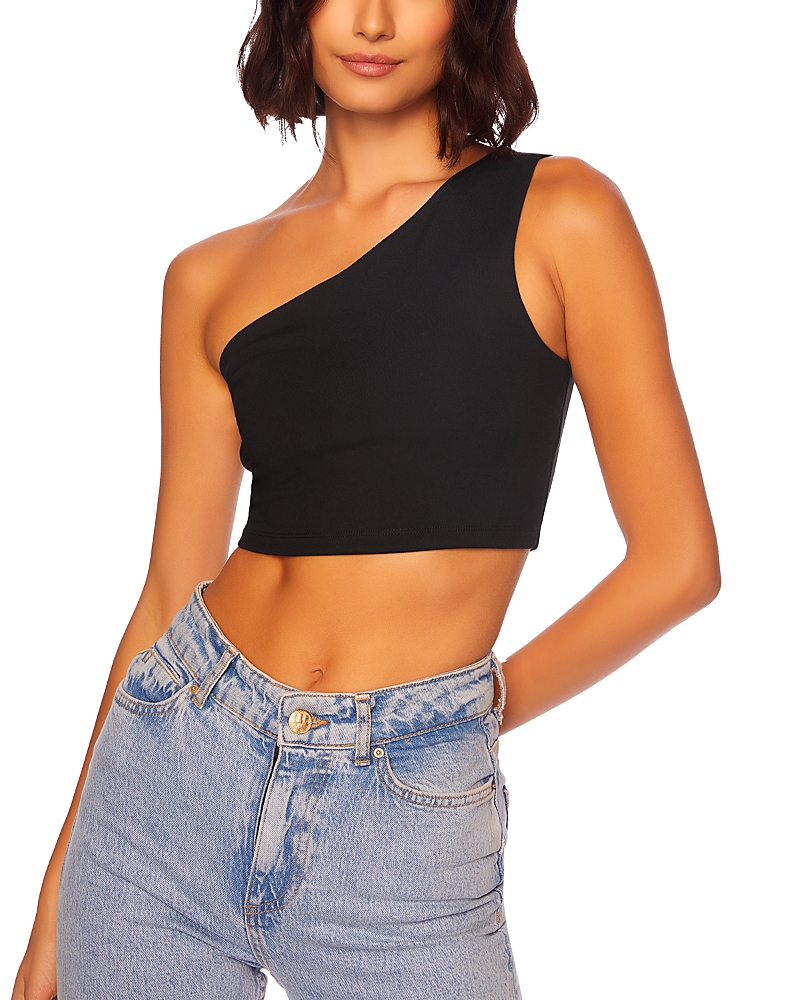 Susana Monaco Essential One-shoulder Crop Top In Black