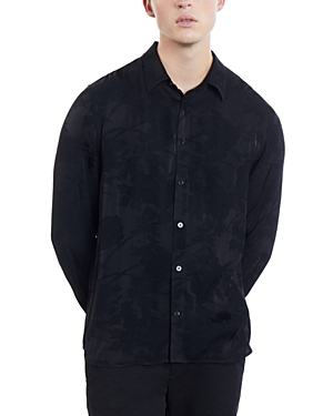 The Kooples Peonies Jacquard Button Front Long Sleeve Shirt In Black
