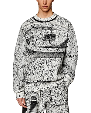 Diesel S-Macoval Cotton Fleece Coated Logo Print Oversized Fit Crewneck Sweatshirt