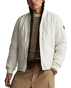 Shop Polo Ralph Lauren Cotton & Nylon Quilted Full Zip Bomber Jacket In Clubhouse Cream