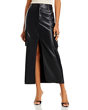 Shop Avec Les Filles Faux Leather Cargo Maxi Skirt In Black