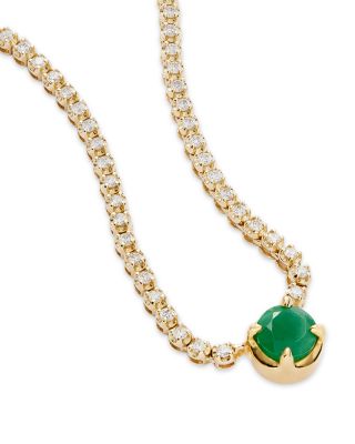 Emerald &amp; Diamond Station Tennis Necklace in 14K Yellow Gold, 16.5&amp;quot;