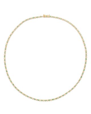 Bloomingdale's Fine Collection - Emerald & Diamond Crown Set Tennis Necklace in 14K Yellow Gold, 16.5"
