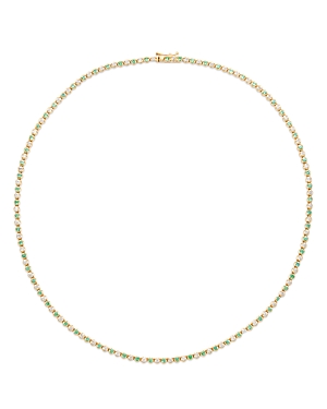 Bloomingdale's Emerald & Diamond Crown Set Tennis Necklace In 14k Yellow Gold, 16.5 In Green/gold