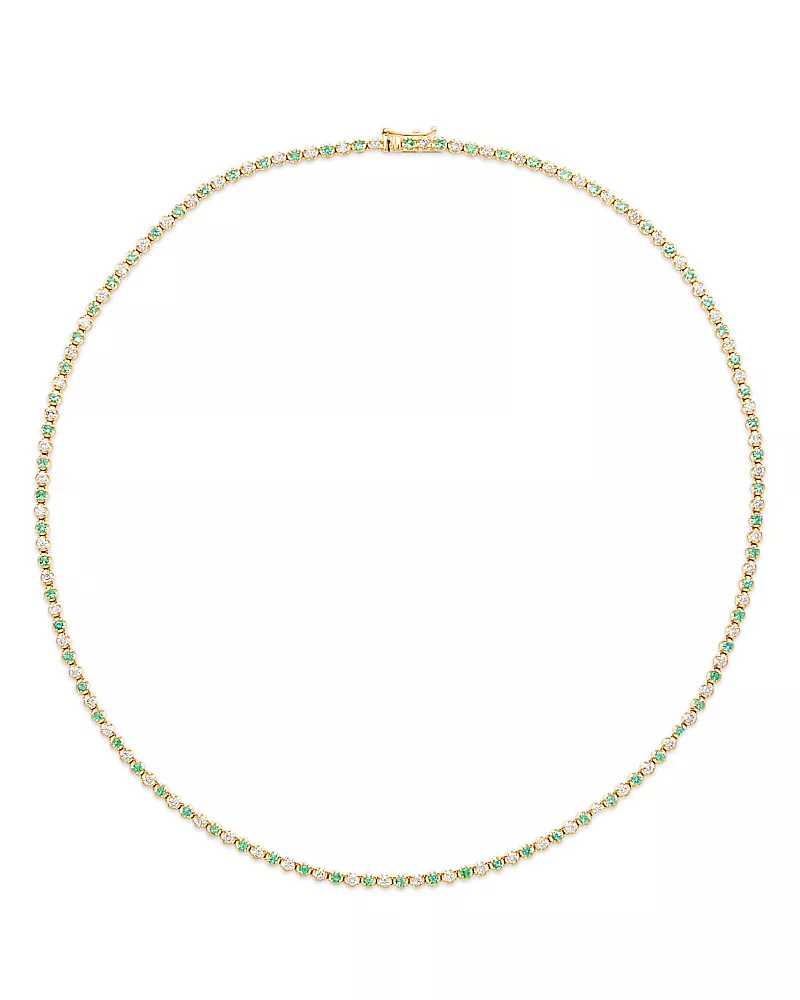 Bloomingdale's Fine Collection Emerald & Diamond Crown Set Tennis Necklace in 14K Yellow Gold, 16.5
