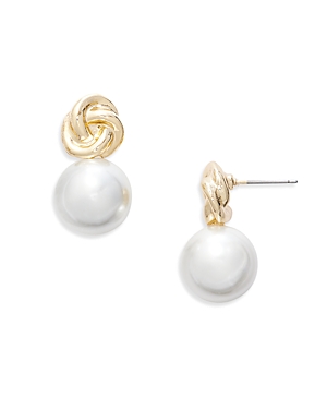 Aqua Knot & Imitation Pearl Drop Earrings - 100% Exclusive In White/gold