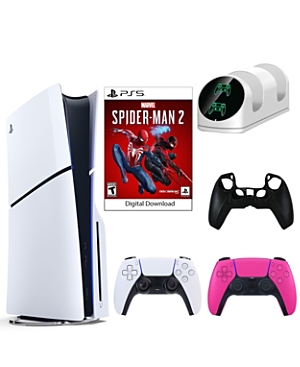 PS5 SpiderMan 2 Console with Extra Pink Dualsense Controller, Dual Charging Dock and Silicone Sleeve