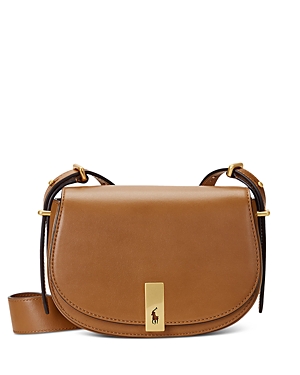 Shop Polo Ralph Lauren Polo Id Small Saddle Bag In Tan/gold