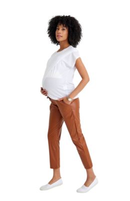Comfy Cool Foldover Waistband Faux Leather Maternity Jogger Pants