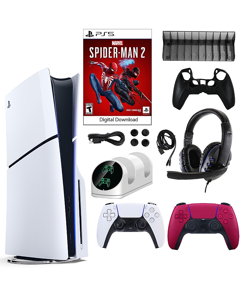 Sony Ps5 Spider Man 2 Console With Extra Red Dualsense Controller And Accessories Kit In Red