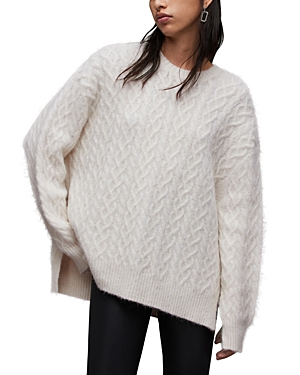 Shop Allsaints Sirius Cable Knit Crewneck Sweater In Chalk White