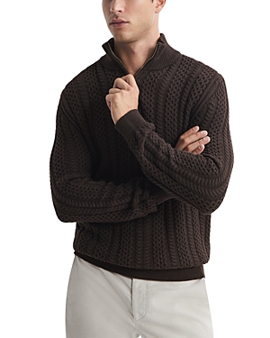 REISS BANTHAM HALF ZIP CABLE KNIT SWEATER