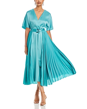 Hugo Boss Diconica Pleated Dress In Teal