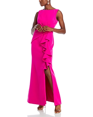 ELIZA J SLEEVELESS CASCADING-RUFFLE GOWN