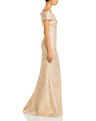Metallic Jacquard Off-the-Shoulder Gown