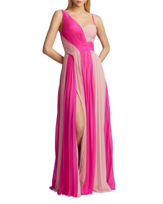 Two-Tone Faux Leather Chiffon Pleated Dress