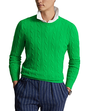 Shop Polo Ralph Lauren Cashmere Cable Knit Crewneck Sweater In Tie Green