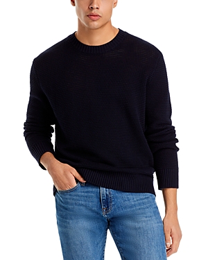Frame Textured Wool Blend Crewneck Sweater In Midnight Blue