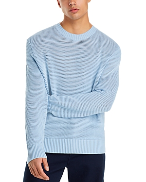 Shop Frame Crewneck Long Sleeve Textured Sweater In Light Blue