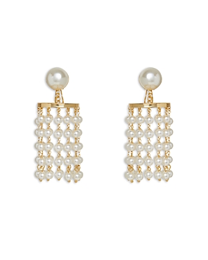 Shop Lele Sadoughi Imitation Pearl Chandelier Earrings In 14k Gold Plated In White/gold