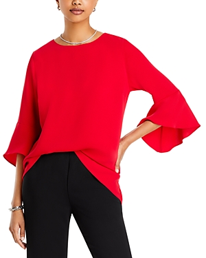 Shop Caroline Rose Julia Flare Sleeve Tunic Top In Deep Red